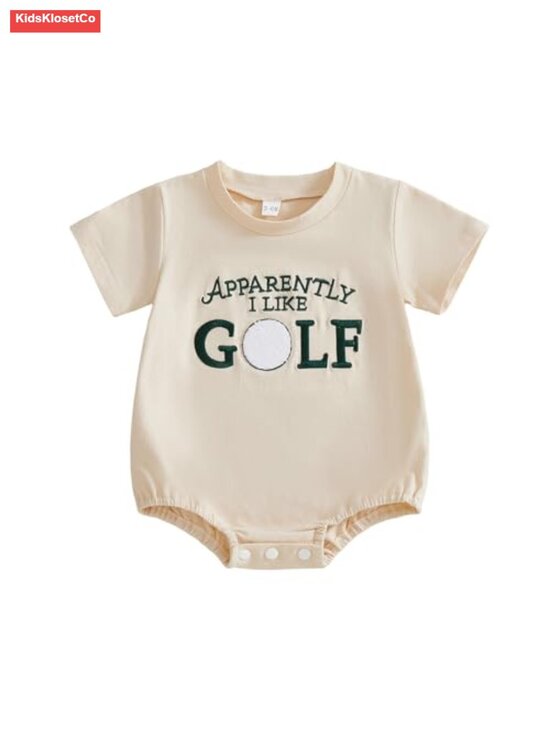 Other - Baby Romper - Embroidered Golf Design, Short Sleeve, Cotton Blend
